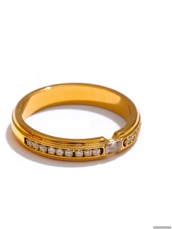 Anthropologie Jewelry - 18K Gold Stainless Steel Ring with Crystal Accents SIZE 8